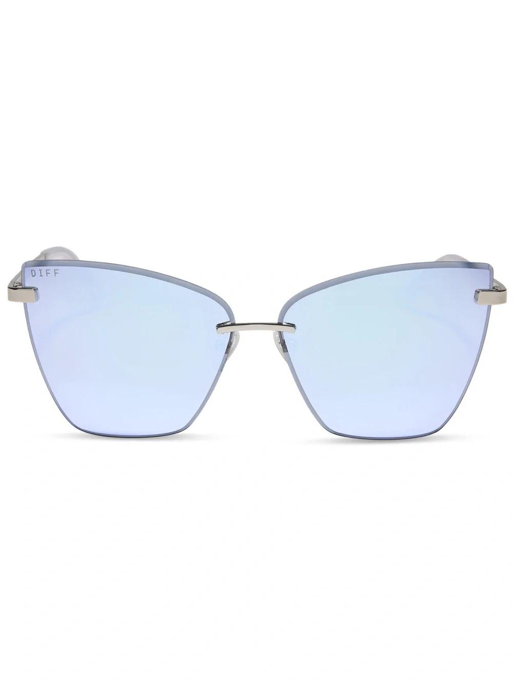 DIFF Becky V Sunglasses Silver Frame Silver Lavender Mirror Lens Rimless NWT